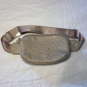 Madden NYC Women's Crystal Fanny Pack Crossbody, Beige